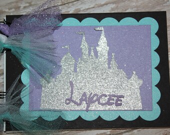 Personalized Glitter Disney Princess Castle Autograph Book -- choose your color background