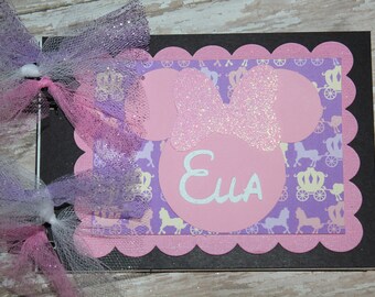 Personalized Disney Autograph Book inspired by Minnie Mouse with a glitter bow