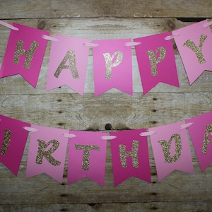 Happy Birthday Banner - Pink Ombre & Gold