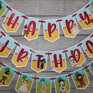 Wizard of Oz Inspired Birthday Banner - Dorothy- Toto - Wicked Witch - Glinda - Scarecrow - Tin Man - Lion - Emerald City