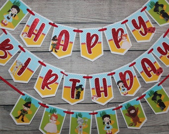 Wizard of Oz Inspired Birthday Banner - Dorothy- Toto - Wicked Witch - Glinda - Scarecrow - Tin Man - Lion - Emerald City