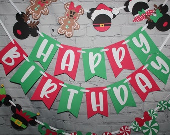 Disney Christmas / Holiday / Birthday Banner - Pick Your Disney character heads - Custom/Name Banner