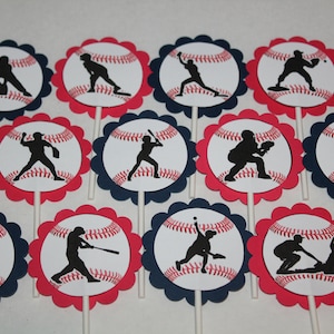 Baseball Cupcake Toppers - Your choice of cardstock colors