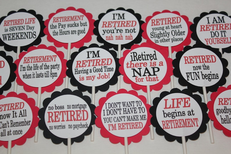 Retirement Cupcake Toppers & Matching Retirement Banner | Etsy