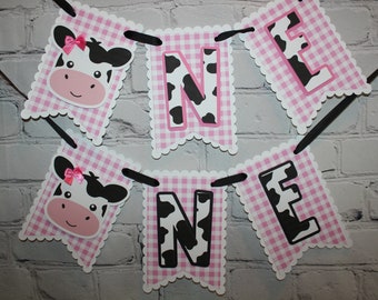 Cow Highchair Banner - Cow ONE banner - Cow TWO banner - Farm High Chair Banner - Holy Cow I'm One - Moo Moo I'm Two - Farm birthday banner