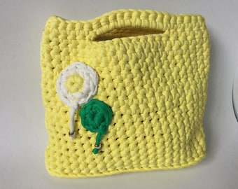 Cotton fabric yarn t-shirt yarn clutch - Bolso de trapillo - Zpagetti handbag - recycled handmade purse fully lined with cotton fabric