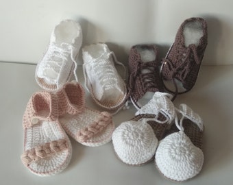 Crochet summer cotton sandals for baby. Beach sandals. Sandalias de bebé