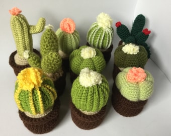 Large crocheted cactus with flowers , 6 cm x 6 cm crochet pot, fake plant for home decoration, amigurumi different sizes and colours