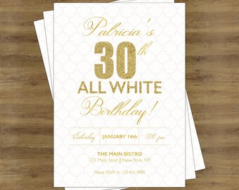 white party invitation white and gold invitations adult birthday invitations adult party invitations gold birthday invitation