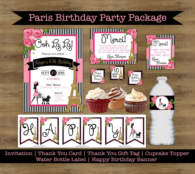 Paris Birthday Party Package Paris Birthday Invitation Paris Etsy