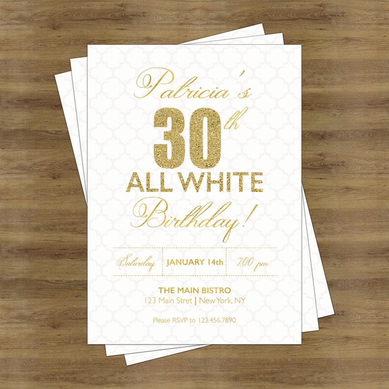 White Party Invitation White And Gold Invitations Adult Etsy
