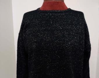 Black and Gold Metallic Sweater, 80s Sweater, Slouchy Sweater, Oversized Sweater