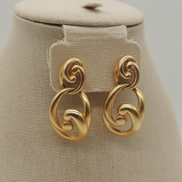 Vintage Goldtone Open Work Swirling Dangling Doorknocker Earrings