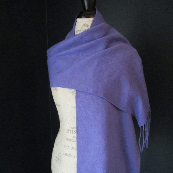 Vintage Solid Purple Cashmere Wool Blend Long Big Fringe Scarf Enzo Mantovani Italy