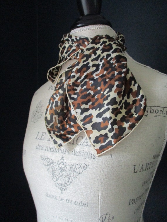 Vintage Silky Leopard Scarf | Brown, Black and Iv… - image 2