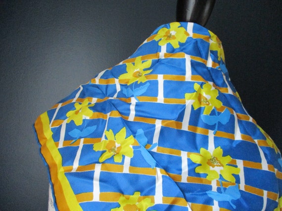 Vintage Blue and Yellow Vera Silk Scarf | Woven B… - image 6