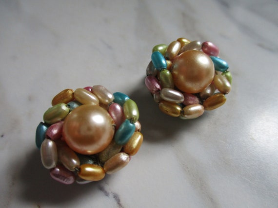 Vintage Candy Colors Bead Cluster Earrings | Past… - image 2