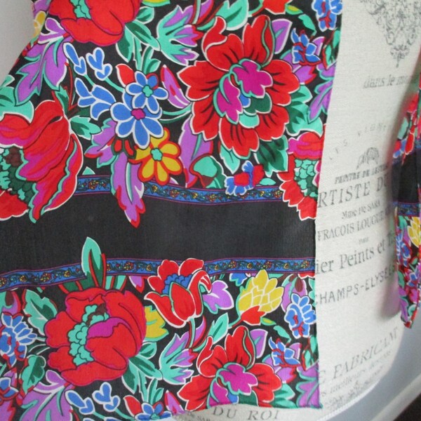 Liz Claiborne Multicolor Floral Black Silk Scarf