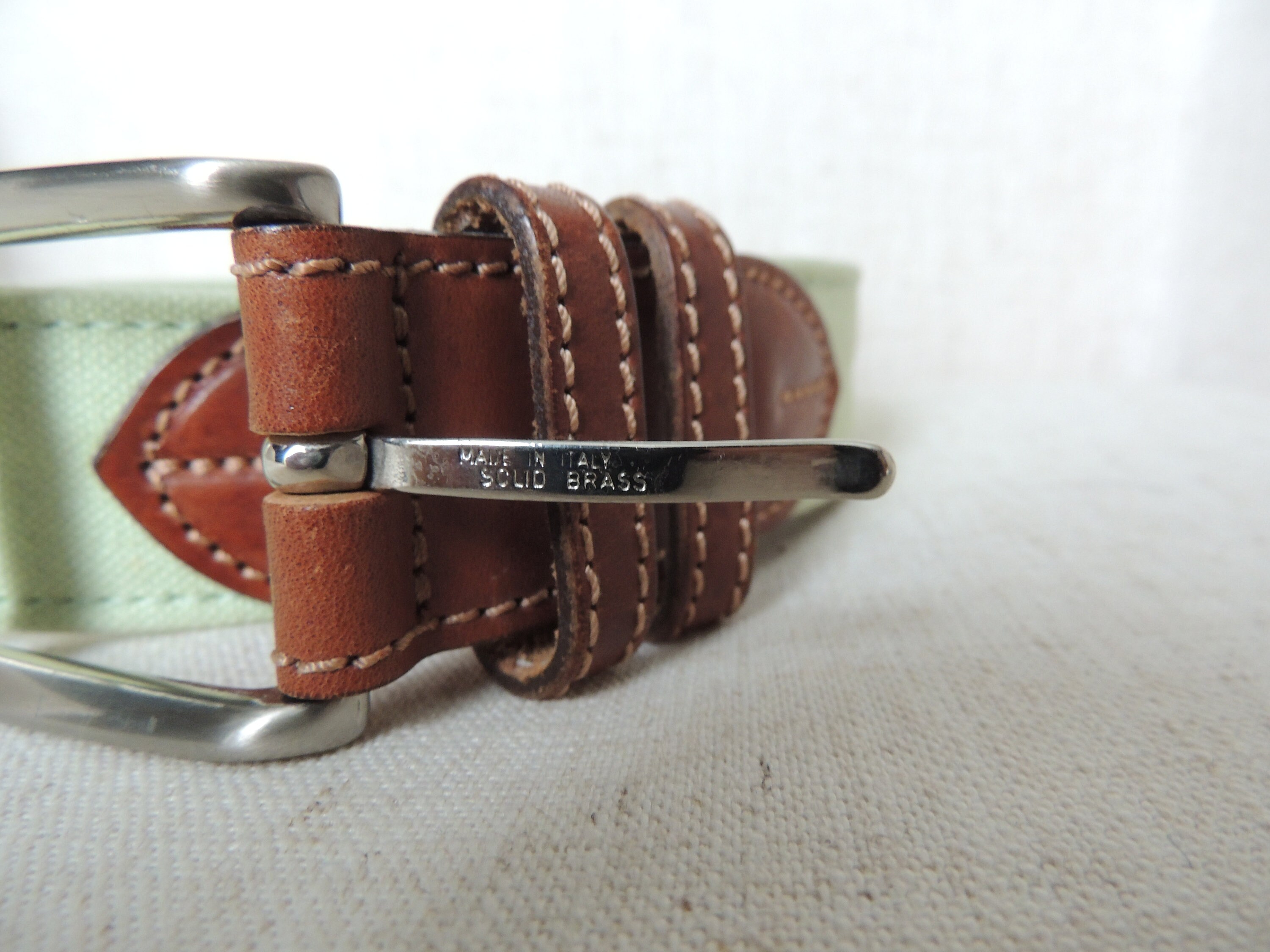 Vintage Andrea D\'Amico Spring Green Brown Leather Belt with Brass Buckle Small Vintage Andrea D main image 4