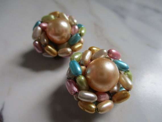 Vintage Candy Colors Bead Cluster Earrings | Past… - image 3