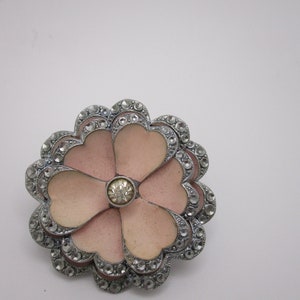 Vintage Czechoslovakia Silvertone Pink Enamel Flower Brooch image 10