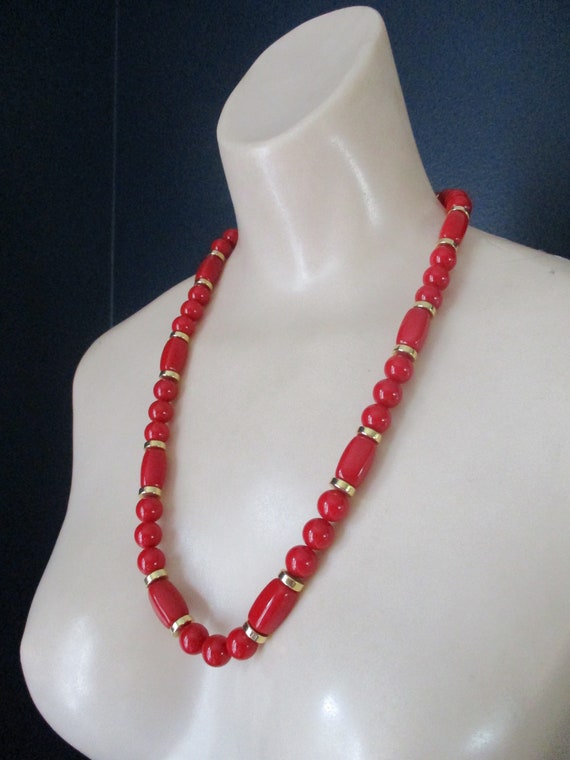 Vintage Napier Red and Gold Beaded Necklace