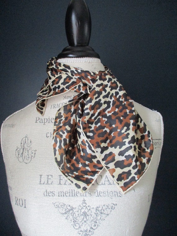 Vintage Silky Leopard Scarf | Brown, Black and Ivo