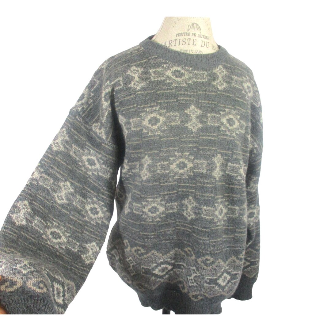 Vintage Christian Dior Gray White Print Knit Wool Blend