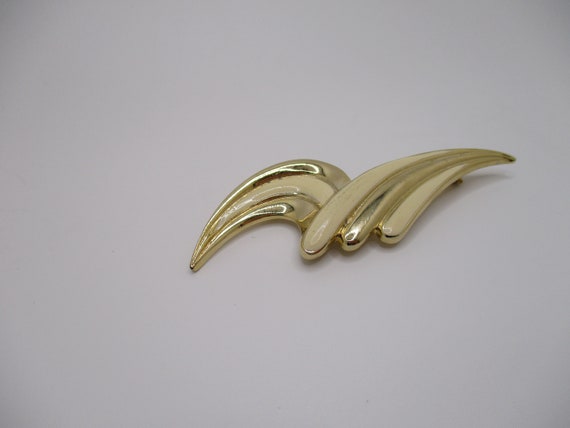 Vintage M Jent 1980s Goldtone Cream Enamel Wavy W… - image 6