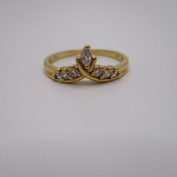 Vintage NV Goldtone Chevron Rhinestone Ring Size 10 Etsy