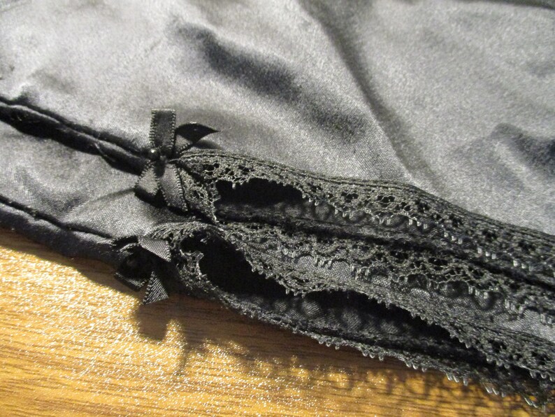 Black Lace Embroidered Slip 1960s Lace Lingerie Knee Length Slip Vintage Jewels by SLT