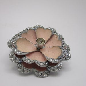 Vintage Czechoslovakia Silvertone Pink Enamel Flower Brooch image 2