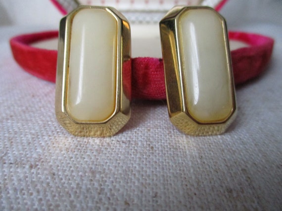 Vintage Givenchy Rectangle Cabochon Goldtone and … - image 6