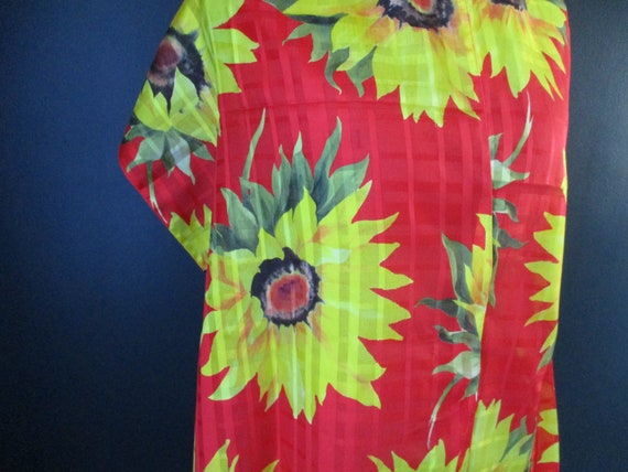 Vintage Bright Red and Yellow Sheer Satin Checker… - image 5