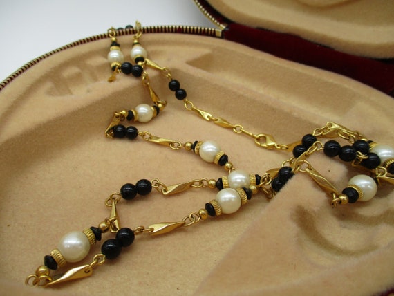 Vintage Fancy Goldtone Faux Pearl Baroque Black B… - image 9