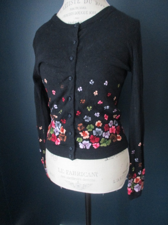 Vintage Lance Karesh Cashmere Silk Black Floral Em