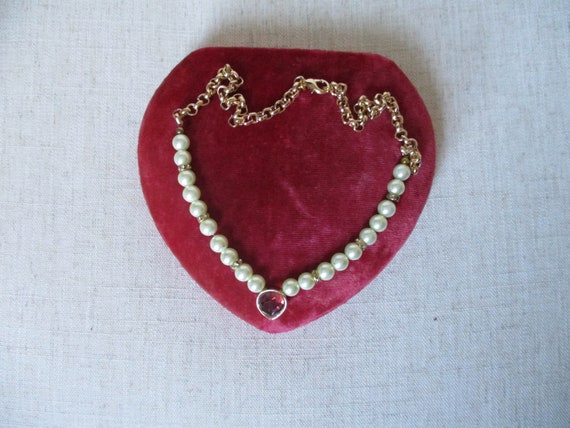 Vintage Pearl and Pink Stone Y2K Necklace and Str… - image 8