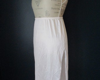 Vintage Vanity Fair Off White Ivory Satin Double Slit Slip Skirt Size Small