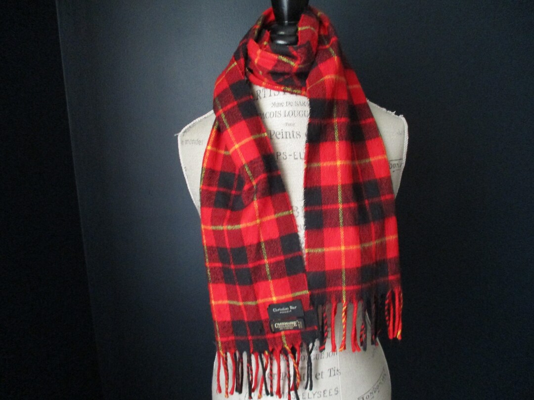 Vintage Christian Dior Monsieur Red Black Yellow Plaid Cashmair