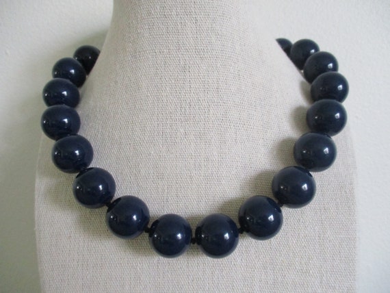 Vintage Monet Navy Knotted Beads Necklace Adjusta… - image 1