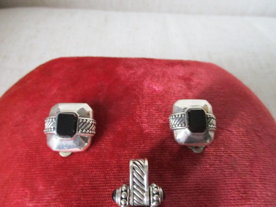 Vintage Sterling Silver and Black Onyx Square Dom… - image 3