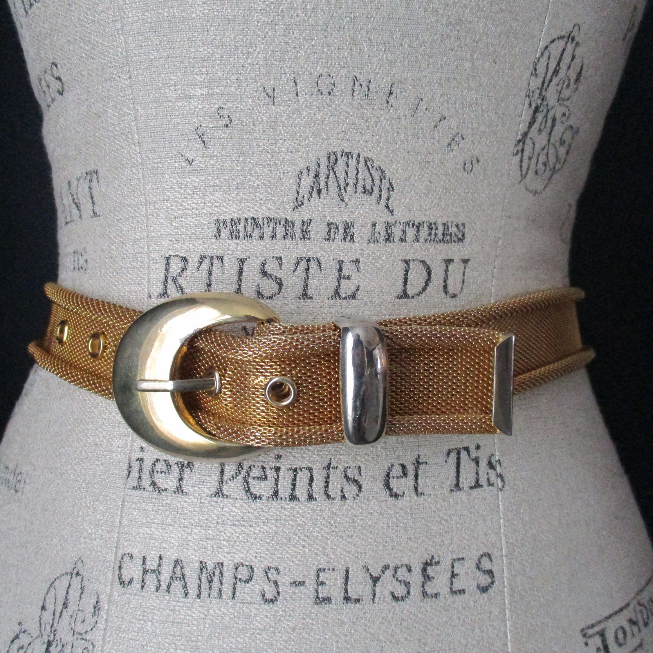 Vintage 1980s Goldtone Mesh Chain Link Belt Chunky Size  display picture 3