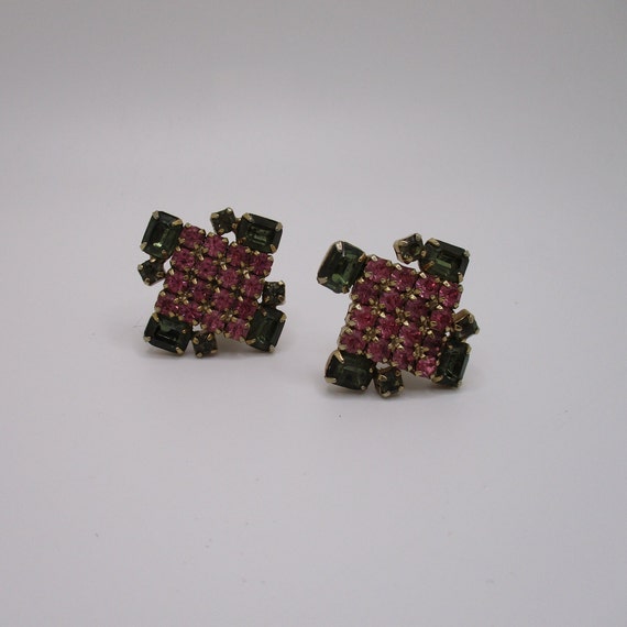Vintage Smoky Gray and Pink Rhinestone Cluster Go… - image 2