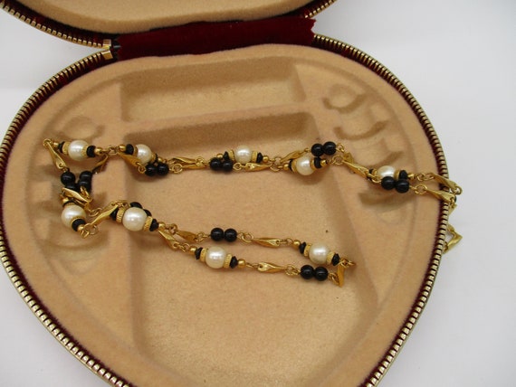 Vintage Fancy Goldtone Faux Pearl Baroque Black B… - image 5