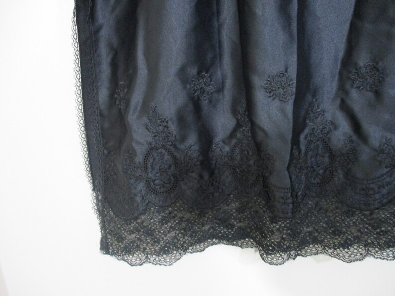 Black Lace Embroidered Slip 1960s Lace Lingerie Knee Length Slip Vintage Jewels by SLT