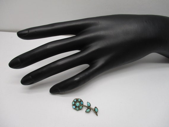 Vintage Silver Faux Turquoise Tiny Dainty Flower … - image 3