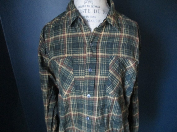 Vintage Haband Mens Flannel in Green Orange and B… - image 3