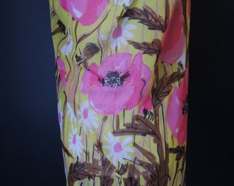 Vintage Vera Bright Colors Pink Yellow Brown Floral Print Large Square Silk Scarf