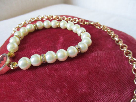 Vintage Pearl and Pink Stone Y2K Necklace and Str… - image 6