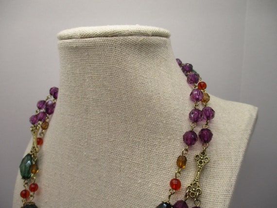 Vintage Goldtone Purple Red Green Beaded chain Li… - image 7